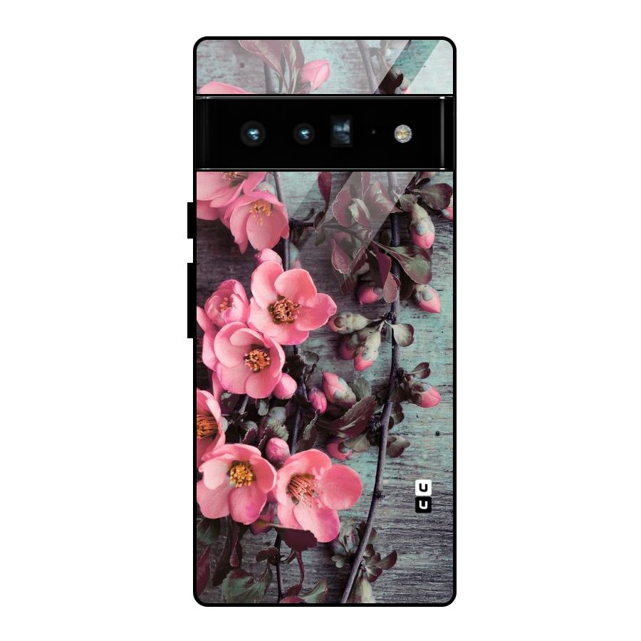 Wooden Floral Pink Glass Back Case for Google Pixel 6 Pro