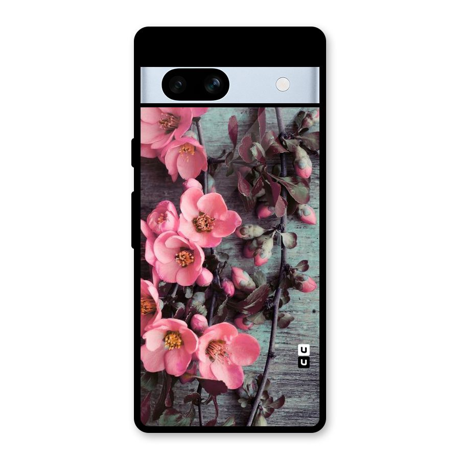 Wooden Floral Pink Glass Back Case for Google Pixel 7a