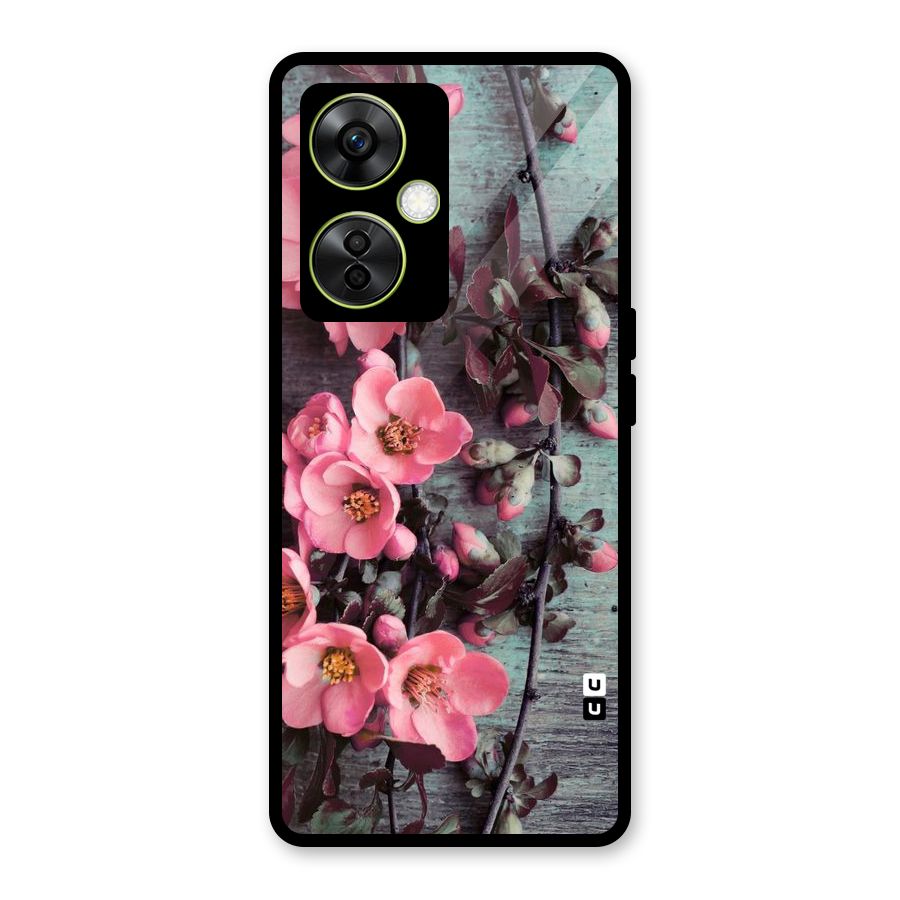 Wooden Floral Pink Glass Back Case for OnePlus Nord CE 3 Lite
