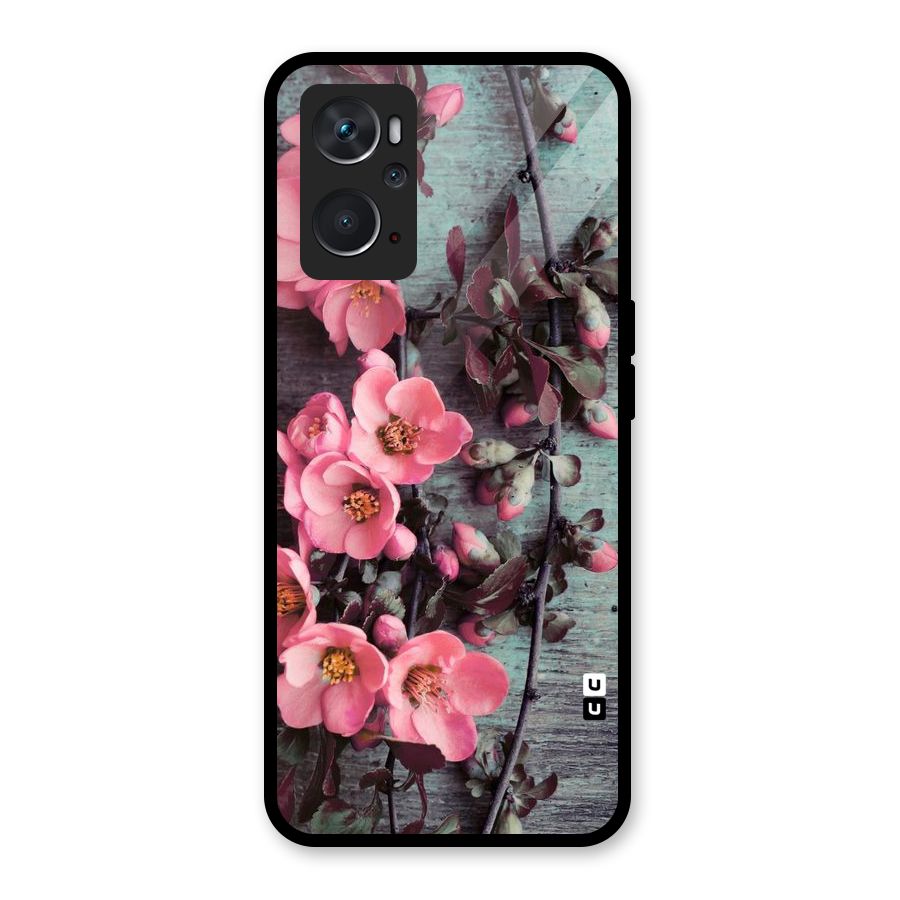 Wooden Floral Pink Glass Back Case for Oppo K10 4G