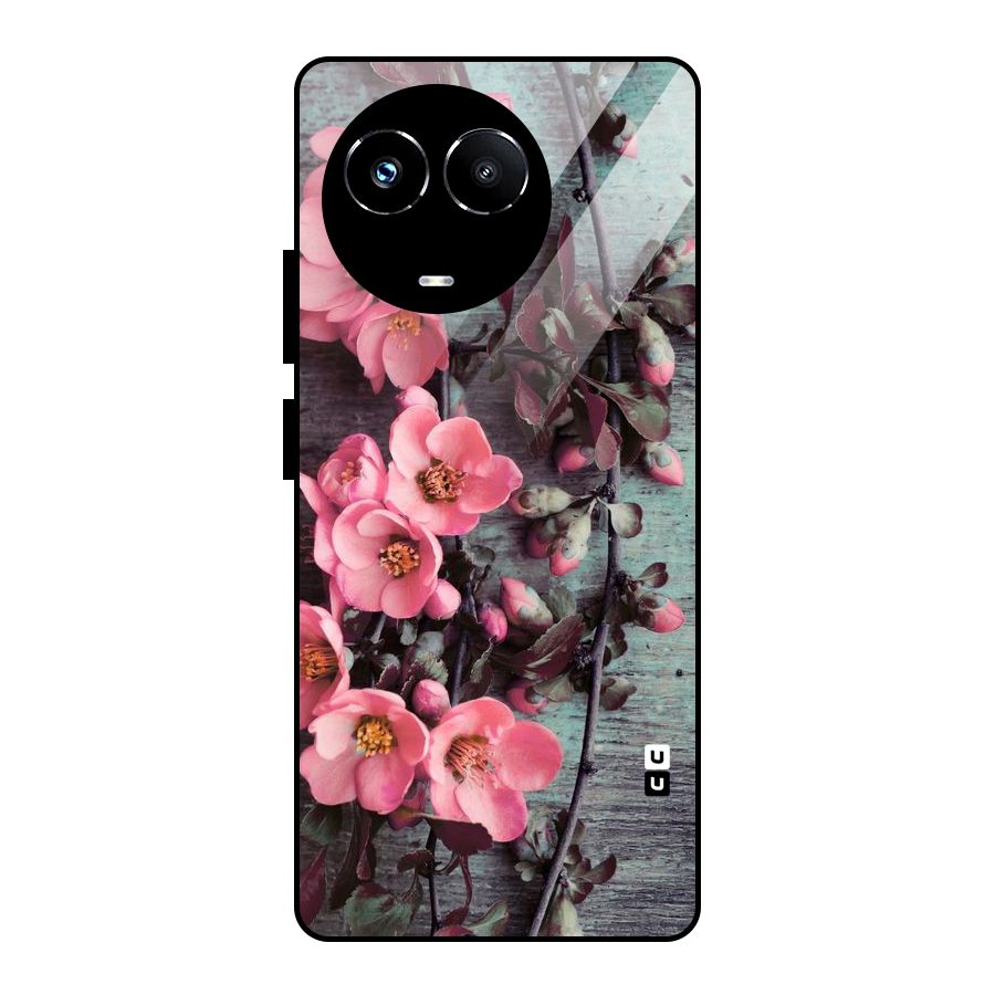 Wooden Floral Pink Glass Back Case for Realme 11X