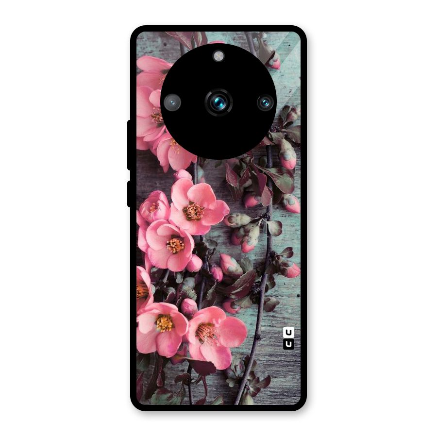 Wooden Floral Pink Glass Back Case for Realme 11 Pro