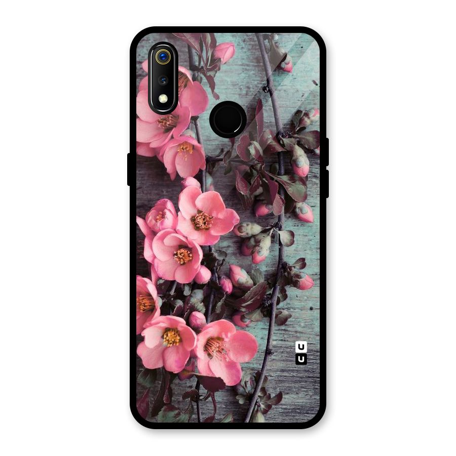 Wooden Floral Pink Glass Back Case for Realme 3