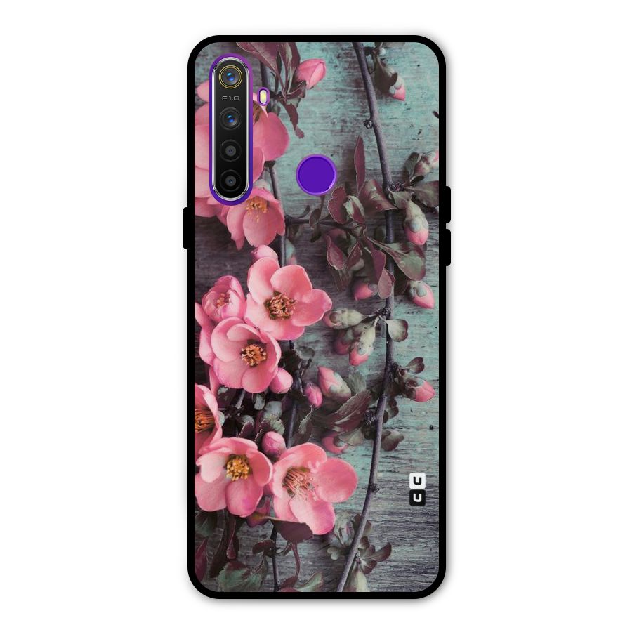 Wooden Floral Pink Glass Back Case for Realme 5s
