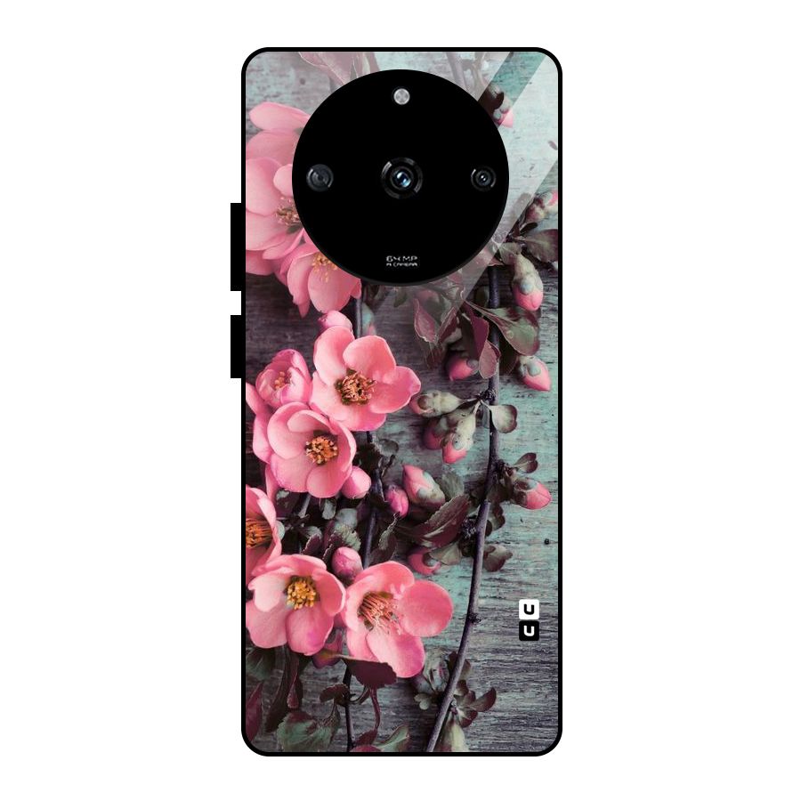 Wooden Floral Pink Glass Back Case for Realme Narzo 60 5G