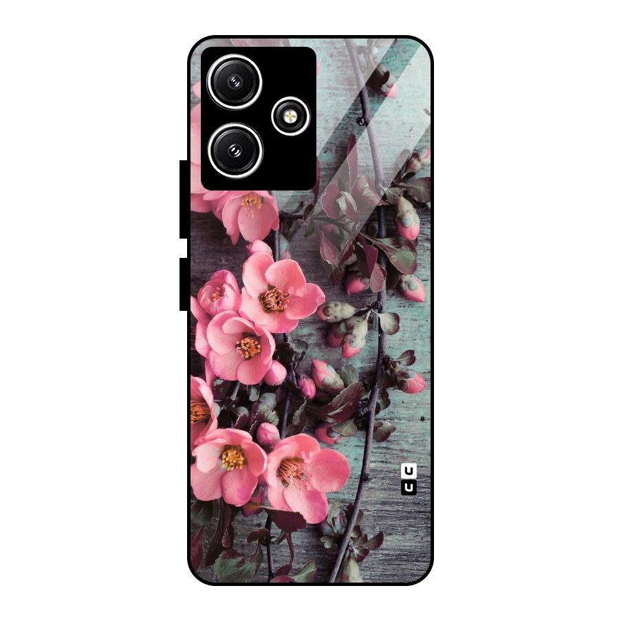 Wooden Floral Pink Glass Back Case for Redmi 12 5G