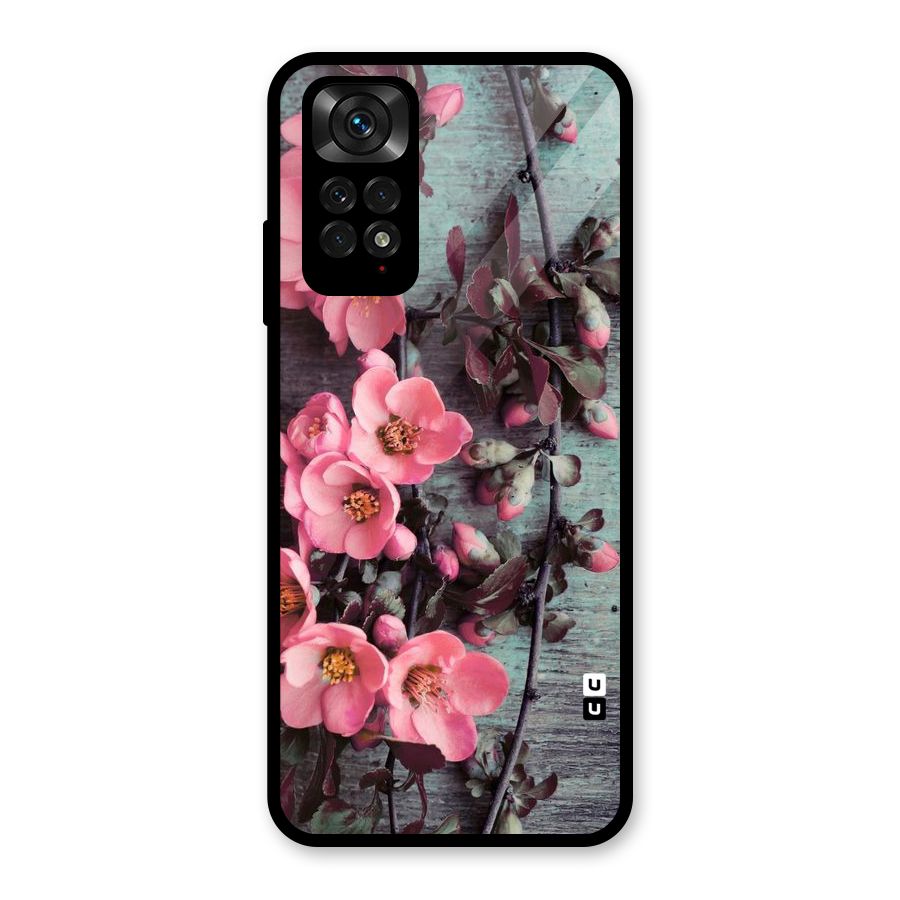 Wooden Floral Pink Glass Back Case for Redmi Note 11S