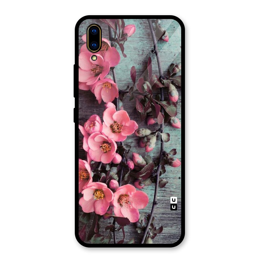 Wooden Floral Pink Glass Back Case for Vivo V11 Pro
