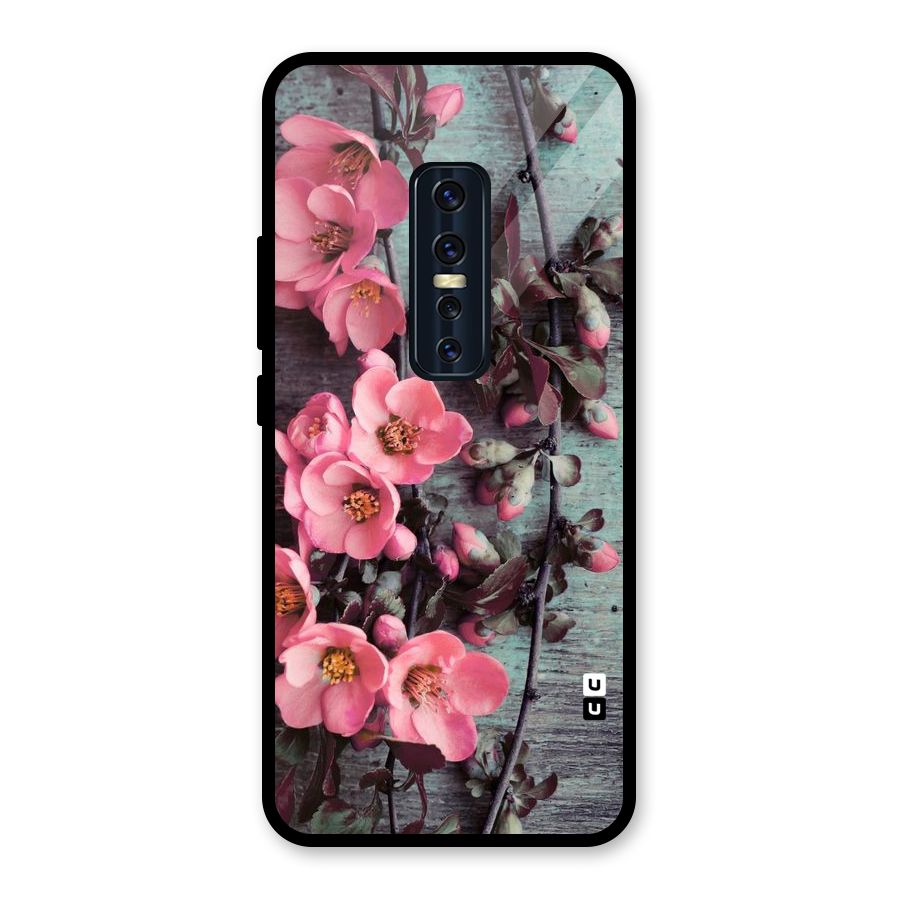 Wooden Floral Pink Glass Back Case for Vivo V17 Pro