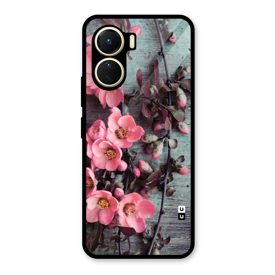 Wooden Floral Pink Glass Back Case for Vivo Y16