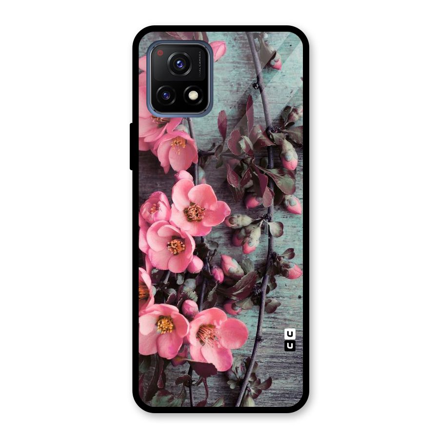 Wooden Floral Pink Glass Back Case for Vivo Y72 5G
