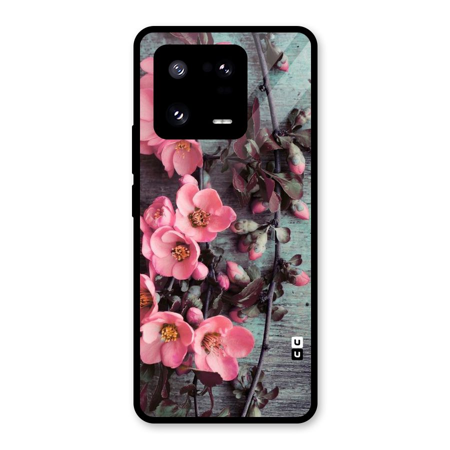 Wooden Floral Pink Glass Back Case for Xiaomi 13 Pro