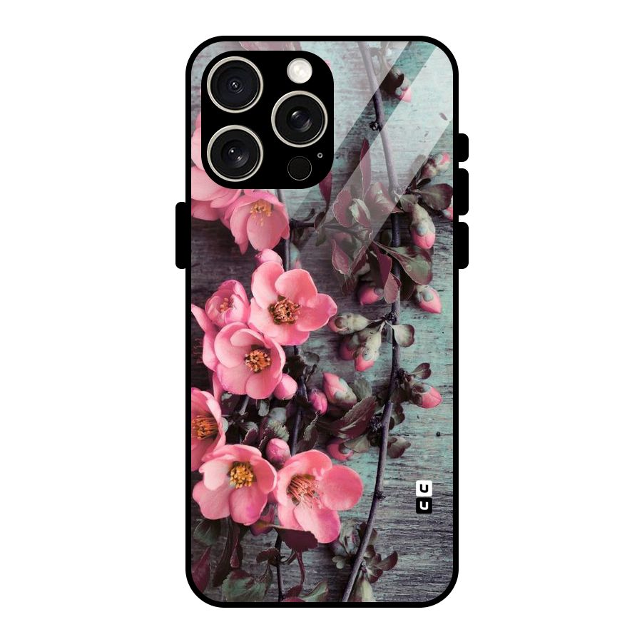 Wooden Floral Pink Glass Back Case for iPhone 15 Pro Max