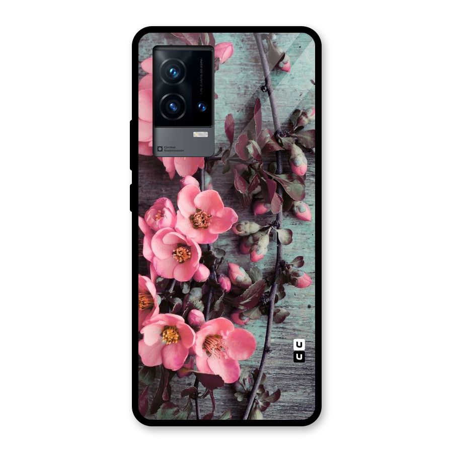 Wooden Floral Pink Glass Back Case for iQOO 9 5G
