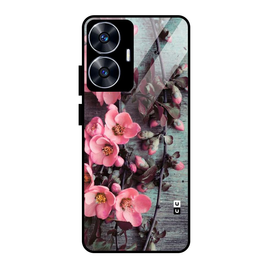 Wooden Floral Pink Glass Back Case for realme C55