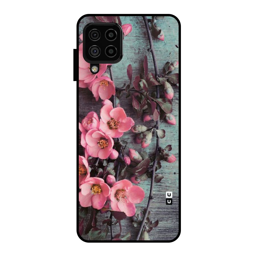 Wooden Floral Pink Metal Back Case for Galaxy A22 4G
