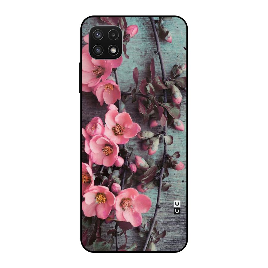 Wooden Floral Pink Metal Back Case for Galaxy A22 5G
