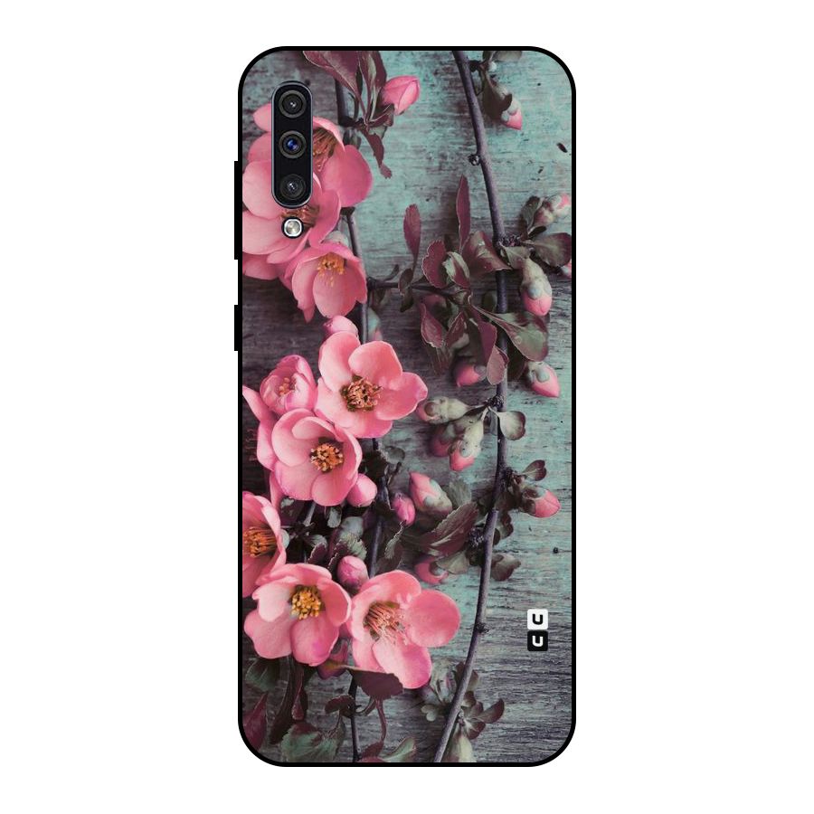 Wooden Floral Pink Metal Back Case for Galaxy A30s