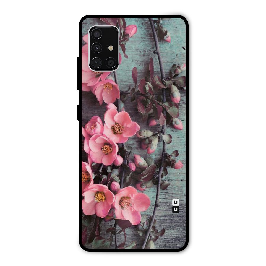 Wooden Floral Pink Metal Back Case for Galaxy A51