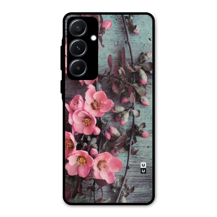 Wooden Floral Pink Metal Back Case for Galaxy A55