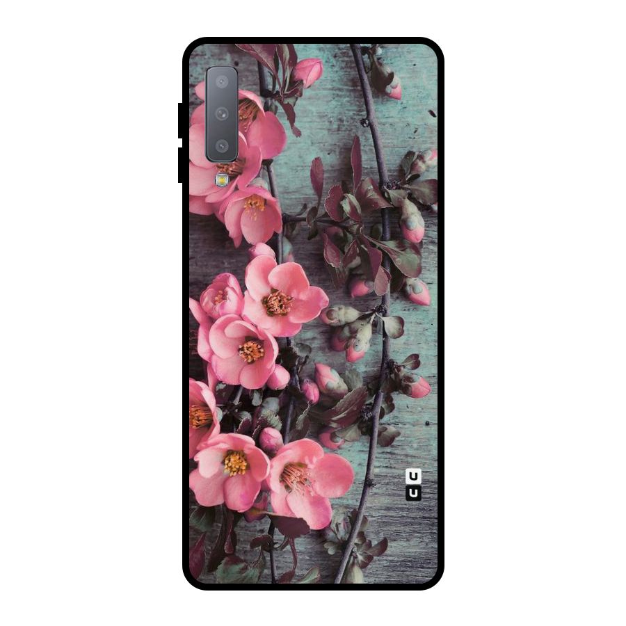 Wooden Floral Pink Metal Back Case for Galaxy A7 (2018)