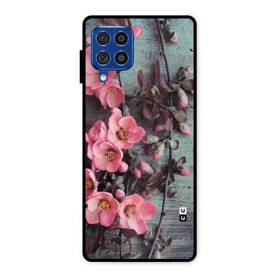 Wooden Floral Pink Metal Back Case for Galaxy F62