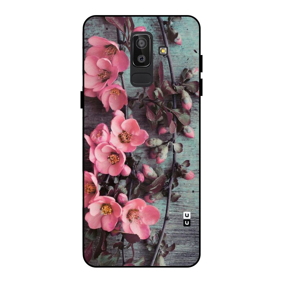 Wooden Floral Pink Metal Back Case for Galaxy J8