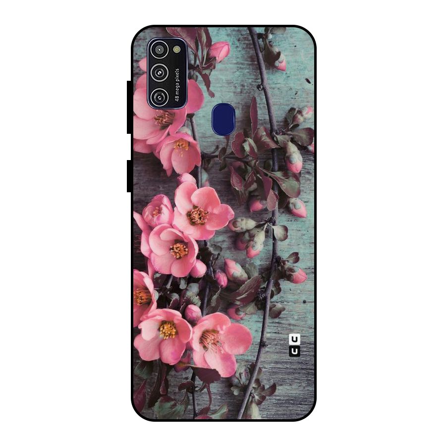 Wooden Floral Pink Metal Back Case for Galaxy M21
