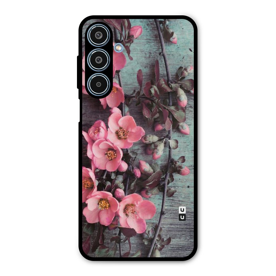 Wooden Floral Pink Metal Back Case for Galaxy M35