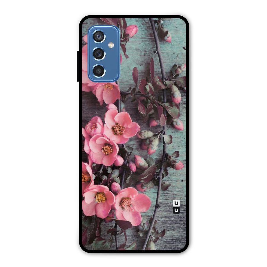 Wooden Floral Pink Metal Back Case for Galaxy M52 5G