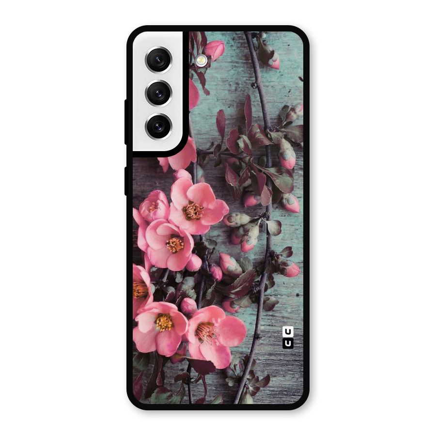 Wooden Floral Pink Metal Back Case for Galaxy S21 FE 5G