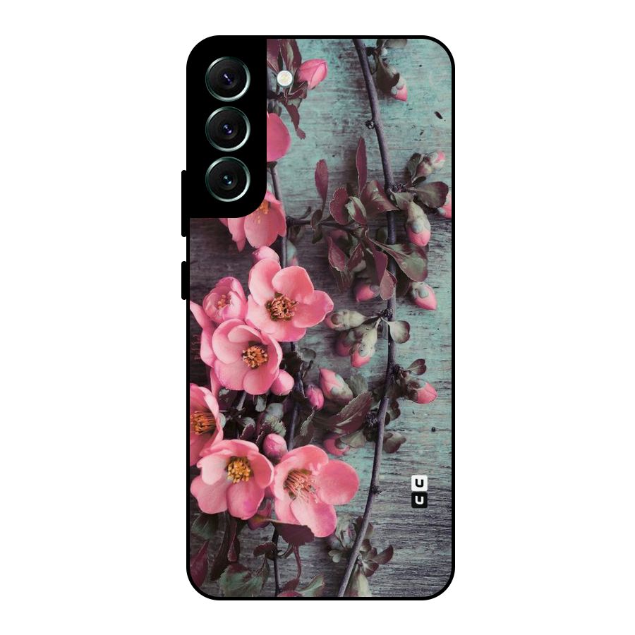 Wooden Floral Pink Metal Back Case for Galaxy S22 Plus 5G