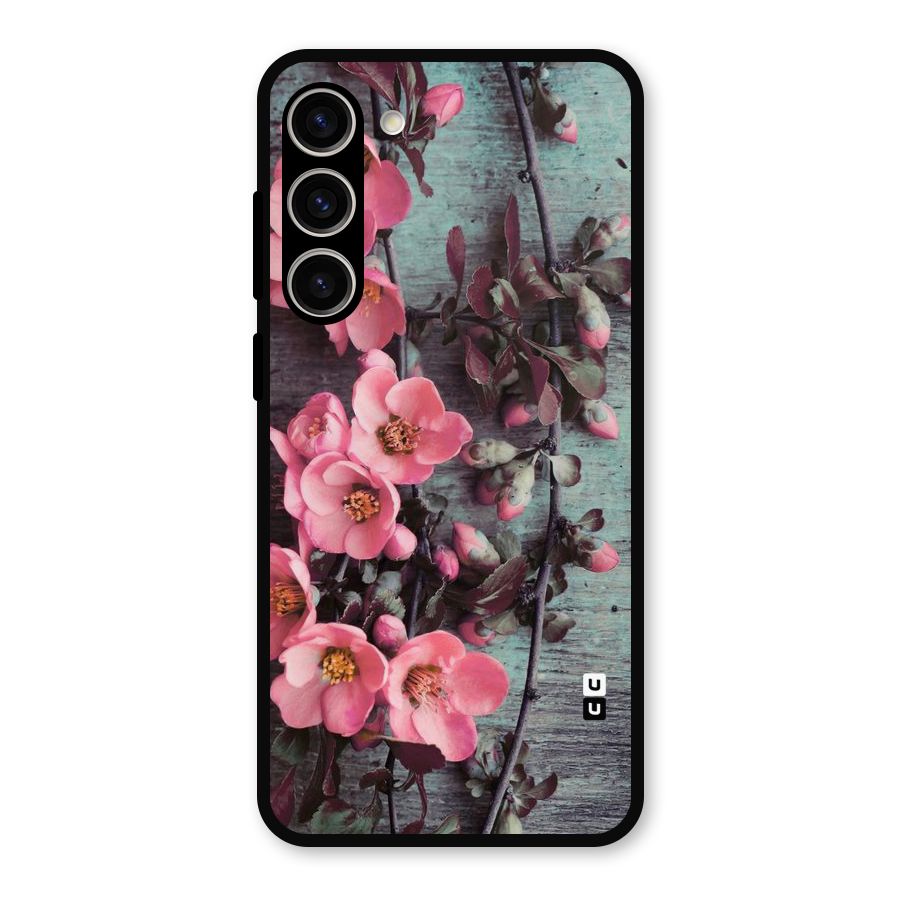 Wooden Floral Pink Metal Back Case for Galaxy S23 Plus