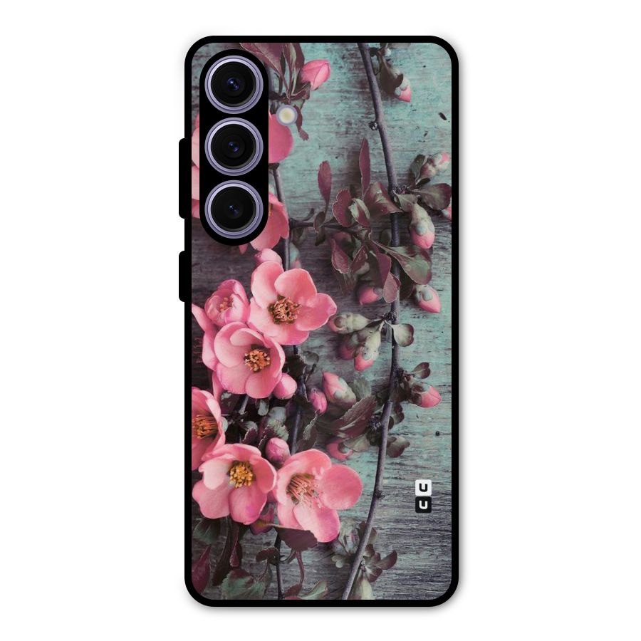 Wooden Floral Pink Metal Back Case for Galaxy S24