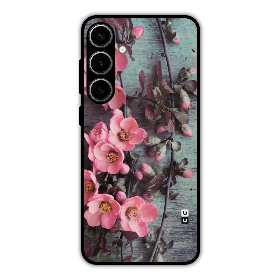 Wooden Floral Pink Metal Back Case for Galaxy S24 Plus