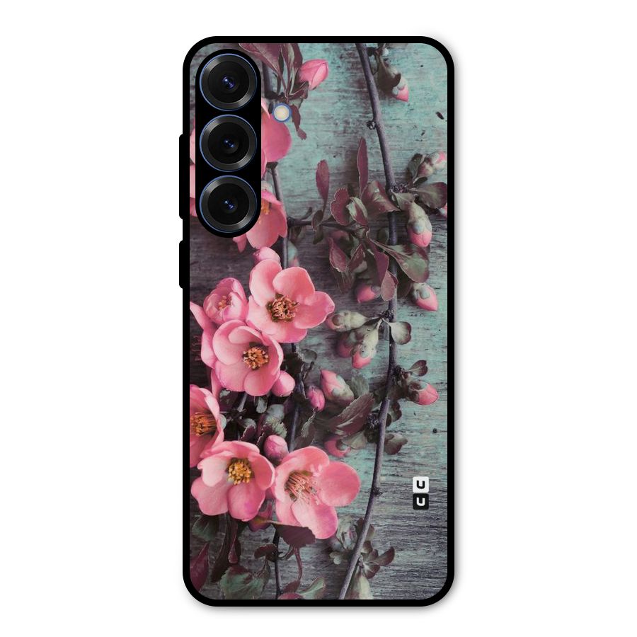 Wooden Floral Pink Metal Back Case for Galaxy S25 Plus