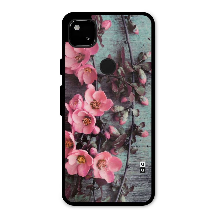 Wooden Floral Pink Metal Back Case for Google Pixel 4a