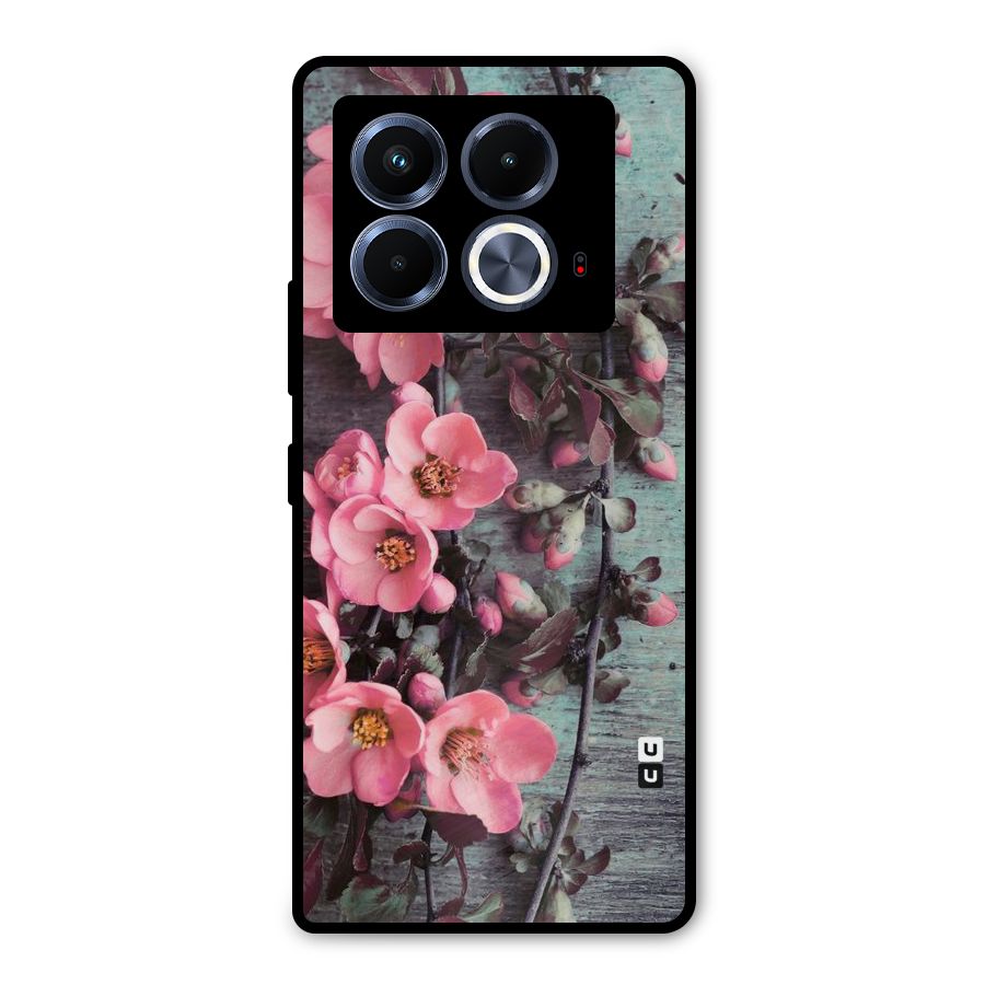 Wooden Floral Pink Metal Back Case for Infinix Note 40 5G