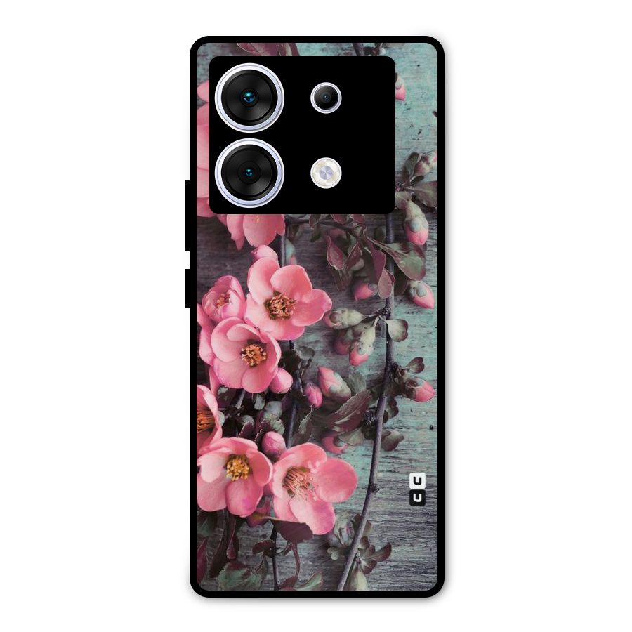 Wooden Floral Pink Metal Back Case for Infinix Zero 30 5G