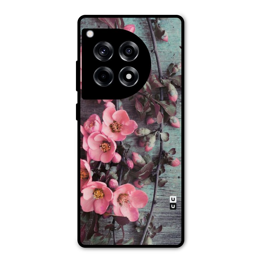 Wooden Floral Pink Metal Back Case for OnePlus 12R
