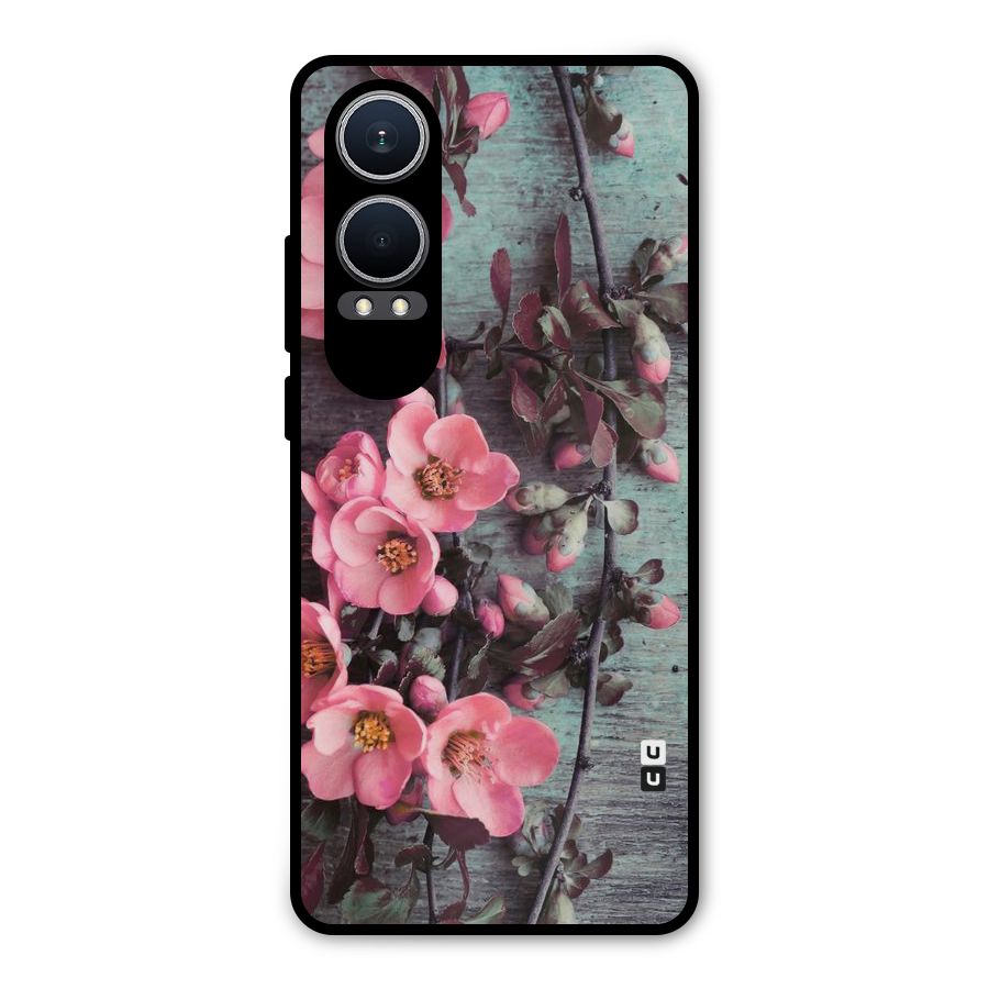 Wooden Floral Pink Metal Back Case for OnePlus Nord CE4 Lite