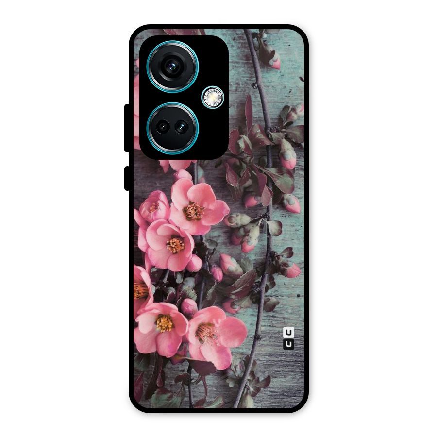 Wooden Floral Pink Metal Back Case for OnePlus Nord CE 3 5G