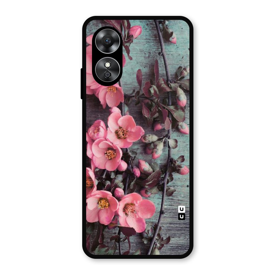 Wooden Floral Pink Metal Back Case for Oppo A17