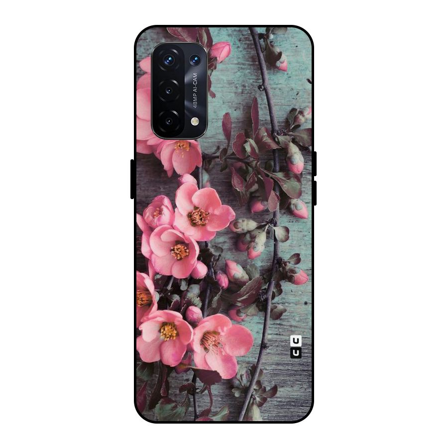 Wooden Floral Pink Metal Back Case for Oppo A74 5G