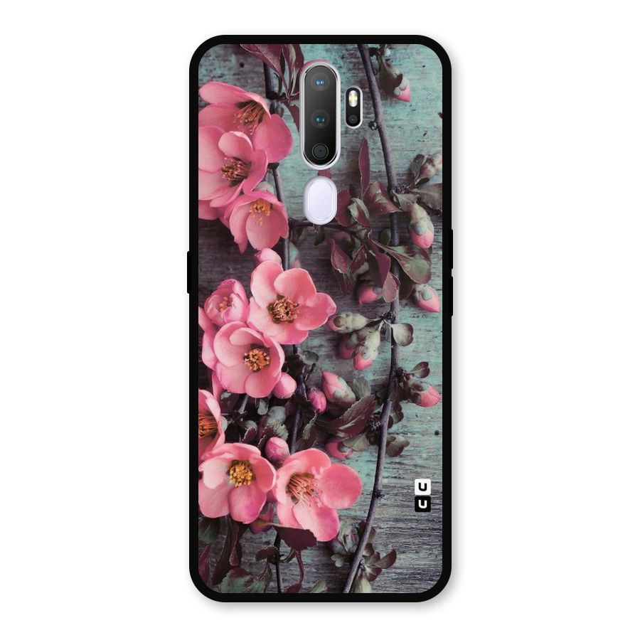Wooden Floral Pink Metal Back Case for Oppo A9 (2020)