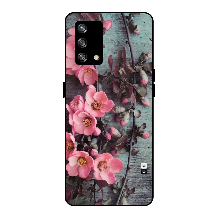 Wooden Floral Pink Metal Back Case for Oppo F19