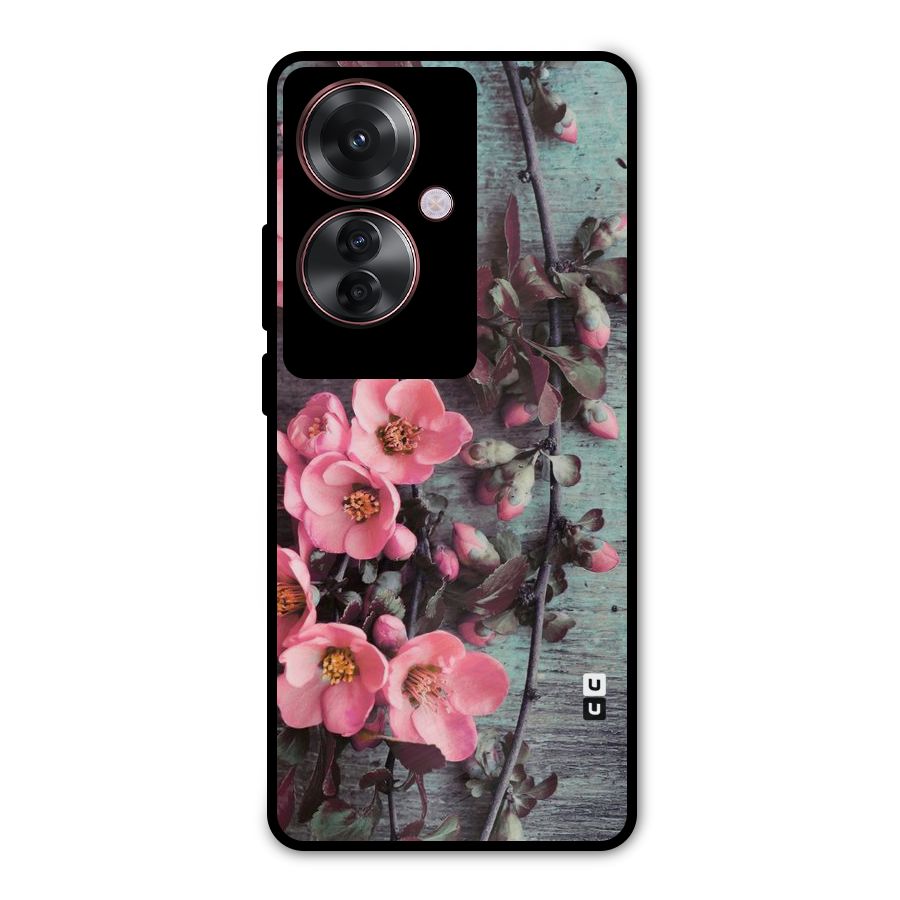 Wooden Floral Pink Metal Back Case for Oppo F25 Pro