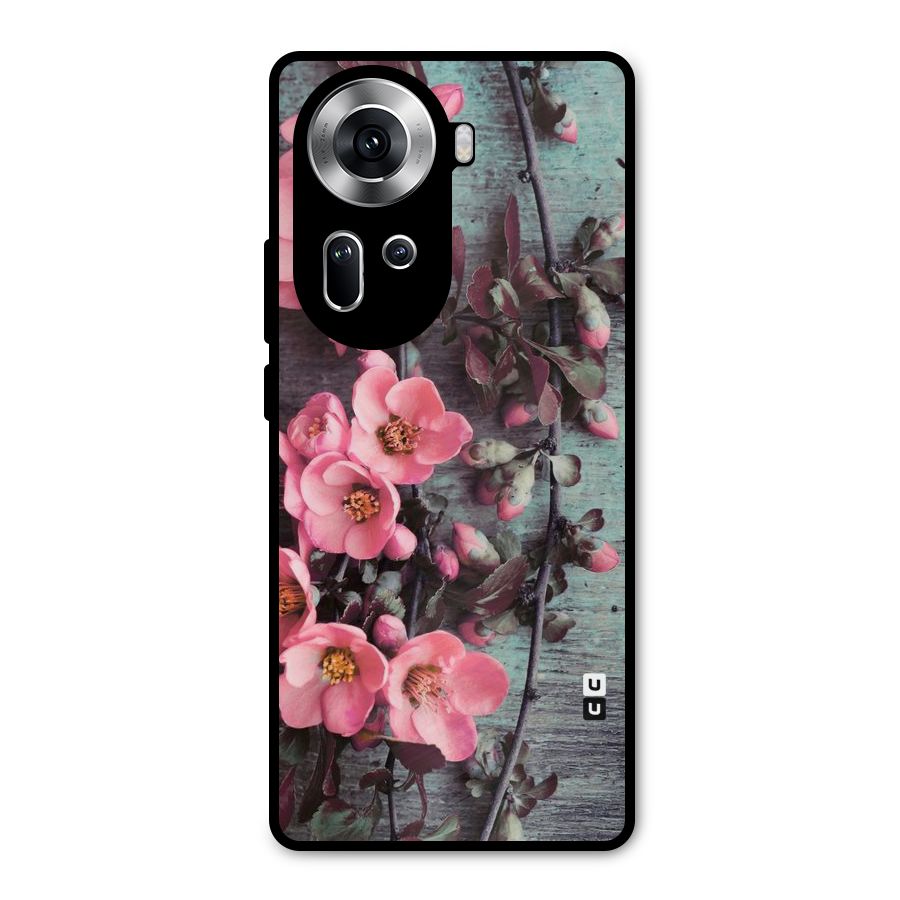 Wooden Floral Pink Metal Back Case for Oppo Reno11 5G