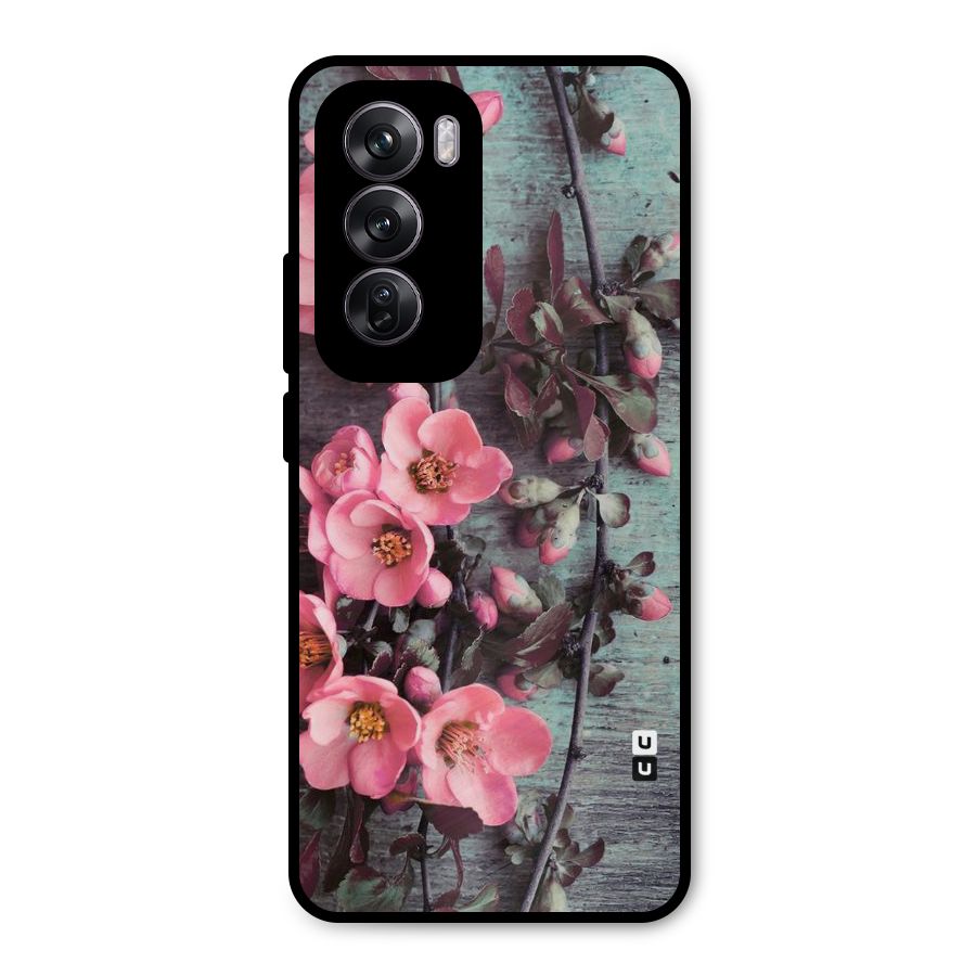 Wooden Floral Pink Metal Back Case for Oppo Reno12 Pro