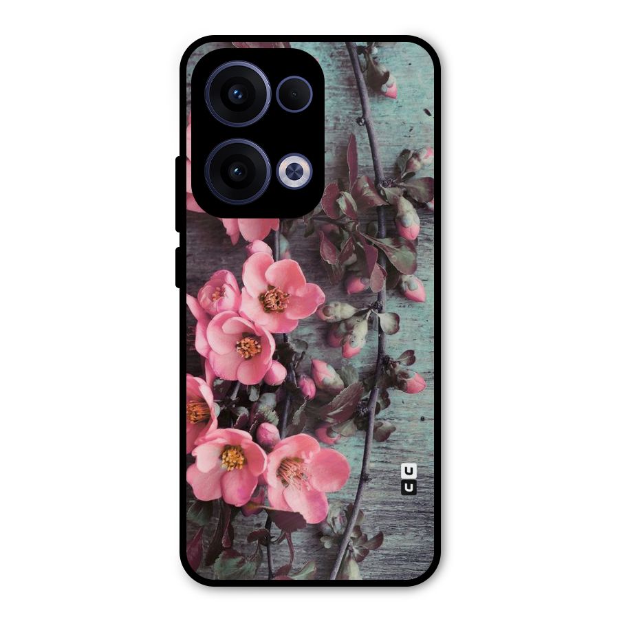 Wooden Floral Pink Metal Back Case for Oppo Reno13